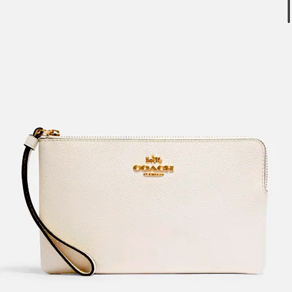 COACH CROSS LEATHER BEIGE ZIP WRISTLET